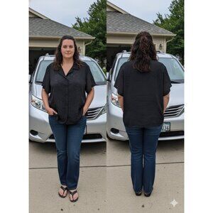 Joanna Plus 2X Black Embroidered Blouse Sheer Floral Button Shirt